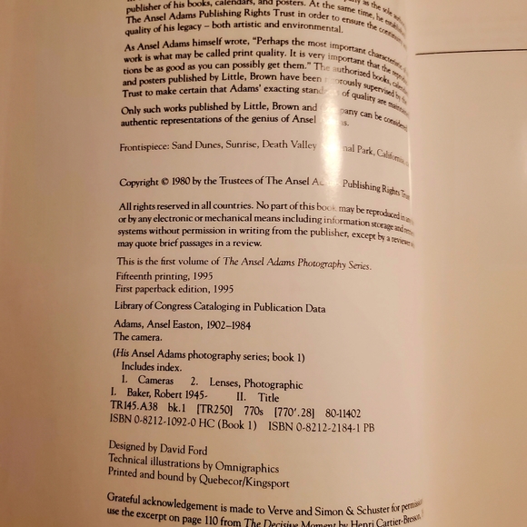 Ansel Adams Book New Photo Series 1: Camera   (1995, Trade Paperback) - Picture 4 of 6